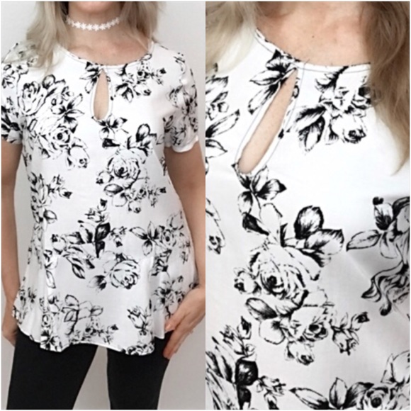 Work & Play Floral Keyhole Blouse Top S/M - Picture 4 of 6